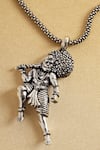 Shop_Mero Jewellery_Silver Plated 3d Hanuman Carved Pendant Necklace _at_Aza_Fashions