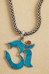 Shop Mero Jewellery Blue Turquoise Stone Om Pendant Necklace at Aza Fashions Shop_Mero Jewellery_Blue Turquoise Stone Om Pendant Necklace _at_Aza_Fashions