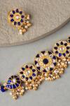 Shop_Mero Jewellery_Blue Zari Kundan Floral Necklace Set _at_Aza_Fashions