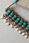 Shop_Mero Jewellery_Blue Turquoise Kundan Pearl Choker _at_Aza_Fashions