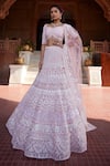 Buy_Ronak And Shruti_Pink Tulle Pearls, Embroidery Sweetheart Neck Resham Lehenga Set _at_Aza_Fashions