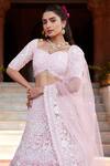 Ronak And Shruti_Pink Tulle Pearls, Embroidery Sweetheart Neck Resham Lehenga Set _Online_at_Aza_Fashions