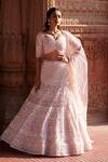 Buy_Ronak And Shruti_Pink Tulle Pearls, Embroidery Sweetheart Neck Resham Lehenga Set _Online_at_Aza_Fashions