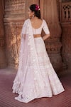 Shop_Ronak And Shruti_Pink Tulle Pearls, Embroidery Sweetheart Neck Resham Lehenga Set _at_Aza_Fashions