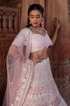 Ronak And Shruti_Pink Tulle Pearls, Embroidery Sweetheart Neck Resham Lehenga Set _at_Aza_Fashions