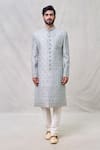 Buy_Arihant Rai Sinha_Grey Sherwani Art Silk Embroidery Cutdana Thread With Churidar _Online_at_Aza_Fashions