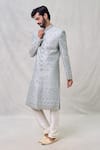 Shop_Arihant Rai Sinha_Grey Sherwani Art Silk Embroidery Cutdana Thread With Churidar _Online_at_Aza_Fashions