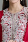 Prisho_Red Silk Embroidery, Gota Patti Round Neck Floral Kurta Set _Online_at_Aza_Fashions