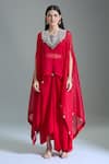 Shop Prisho Red Organza Beads Sweetheart , Round Dori Embroidered Kaftan Set Online at Aza Fashions Shop_Prisho_Red Organza Beads Sweetheart , Round Dori Embroidered Kaftan Set _Online_at_Aza_Fashions