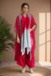 Buy_Prisho_Red Organza Embroidery, Beads V-neck Floral Vine Cape And Kurta Set _at_Aza_Fashions