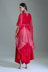 Shop_Prisho_Red Organza Embroidery, Beads V-neck Floral Vine Cape And Kurta Set _at_Aza_Fashions