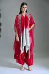Shop_Prisho_Red Organza Embroidery, Beads V-neck Floral Vine Cape And Kurta Set _Online_at_Aza_Fashions