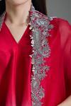 Prisho_Red Organza Embroidery, Beads V-neck Floral Vine Cape And Kurta Set _at_Aza_Fashions