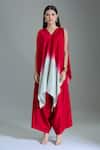 Buy_Prisho_Red Organza Embroidery, Beads V-neck Floral Vine Cape And Kurta Set 