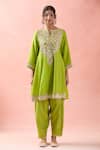 Samyukta Singhania_Green Silk, Organza, Cotton Gota Patti Round Neck Floral Anarkali Salwar Set _Online_at_Aza_Fashions