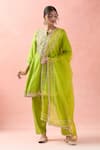 Buy_Samyukta Singhania_Green Silk, Organza, Cotton Gota Patti Round Neck Floral Anarkali Salwar Set _Online_at_Aza_Fashions