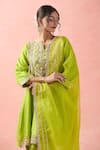 Shop_Samyukta Singhania_Green Silk, Organza, Cotton Gota Patti Round Neck Floral Anarkali Salwar Set _Online_at_Aza_Fashions