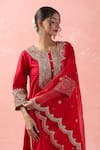 Buy_Samyukta Singhania_Red Chanderi Silk, Silk, Organza Embroidery Round Dori Floral Veli Kurta Set 
