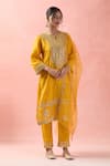 Samyukta Singhania_Yellow Silk, Organza Gota Patti, Embroidery, Sequins Round Neck Dori Kurta Set _Online_at_Aza_Fashions