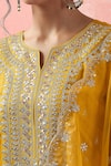 Samyukta Singhania_Yellow Silk, Organza Gota Patti, Embroidery, Sequins Round Neck Dori Kurta Set _at_Aza_Fashions