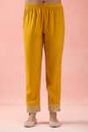 Buy_Samyukta Singhania_Yellow Silk, Organza Gota Patti, Embroidery, Sequins Round Neck Dori Kurta Set 