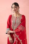 Samyukta Singhania_Red Silk, Organza, Cotton Embroidery, Gota Patti Round Neck Anarkali Set _Online_at_Aza_Fashions