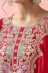 Buy_Samyukta Singhania_Red Silk, Organza, Cotton Embroidery, Gota Patti Round Neck Anarkali Set _Online_at_Aza_Fashions