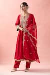 Samyukta Singhania_Red Silk, Organza, Cotton Embroidery, Gota Patti Round Neck Anarkali Set _at_Aza_Fashions