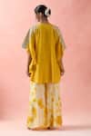 Shop_Samyukta Singhania_Yellow Kota Doria, Silk Embroidery Round Neck Kaftan And Palazzo Set _at_Aza_Fashions