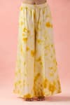 Samyukta Singhania_Yellow Kota Doria, Silk Embroidery Round Neck Kaftan And Palazzo Set _Online_at_Aza_Fashions