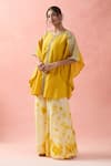 Buy_Samyukta Singhania_Yellow Kota Doria, Silk Embroidery Round Neck Kaftan And Palazzo Set _Online_at_Aza_Fashions