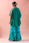 Shop_Samyukta Singhania_Blue Kota Doria, Silk Embroidery Round Neck Kaftan And Tye-dye Palazzo _at_Aza_Fashions