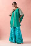 Samyukta Singhania_Blue Kota Doria, Silk Embroidery Round Neck Kaftan And Tye-dye Palazzo _at_Aza_Fashions