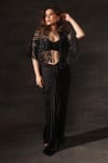 One Knot One By Ashna_Black Cape Tulle Embroidered Sequins Cape Open Wave Draped Skirt Set _Online_at_Aza_Fashions