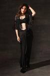 Buy_One Knot One By Ashna_Black Cape Tulle Embroidered Sequins Cape Open Wave Draped Skirt Set 