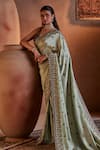 Buy_Manvi Kapoor_Green Saree Silk Embroidered Sequins Plunge Bageecha Floral With Blouse _at_Aza_Fashions