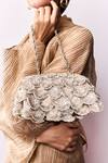 Buy_Aanchal Sayal_Silver Cutdana 3d Petal Embroidered Handbag_at_Aza_Fashions