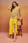 Buy_SHIKHA MALIK_Yellow 100% Cotton Print Phool Band Collar Handblock Tassel Embellished Shirt _at_Aza_Fashions