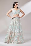 Buy_Samyukta Singhania_Blue Net Embroidery Floral Leaf Lehenga Set _Online_at_Aza_Fashions