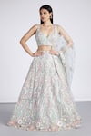 Buy_Samyukta Singhania_Blue Net Embroidery Floral Vines Leaf Lehenga Set _at_Aza_Fashions