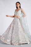 Buy_Samyukta Singhania_Blue Net Embroidery Floral Vines Leaf Lehenga Set _Online_at_Aza_Fashions