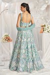 Shop_Samyukta Singhania_Blue Net Applique Floral Leaf Sequin Embroidered Lehenga Set _at_Aza_Fashions