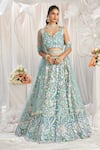 Buy_Samyukta Singhania_Blue Net Applique Floral Leaf Sequin Embroidered Lehenga Set _Online_at_Aza_Fashions