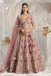 Buy_Samyukta Singhania_Purple Blouse And Lehenga Tissue Embroidery Floral Leaf Geometric Set _at_Aza_Fashions