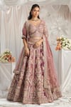 Buy_Samyukta Singhania_Purple Blouse And Lehenga Tissue Embroidery Floral Leaf Geometric Set _Online_at_Aza_Fashions