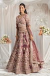 Shop_Samyukta Singhania_Purple Blouse And Lehenga Tissue Embroidery Floral Leaf Geometric Set _Online_at_Aza_Fashions