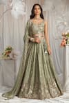 Buy_Samyukta Singhania_Green Poly Georgette Embroidery Floral Leaf Bloom Lehenga Set _at_Aza_Fashions