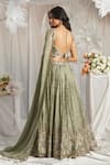 Shop_Samyukta Singhania_Green Poly Georgette Embroidery Floral Leaf Bloom Lehenga Set _at_Aza_Fashions