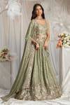 Samyukta Singhania_Green Poly Georgette Embroidery Floral Leaf Bloom Lehenga Set _Online_at_Aza_Fashions