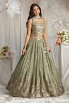 Buy_Samyukta Singhania_Green Poly Georgette Embroidery Floral Leaf Bloom Lehenga Set _Online_at_Aza_Fashions